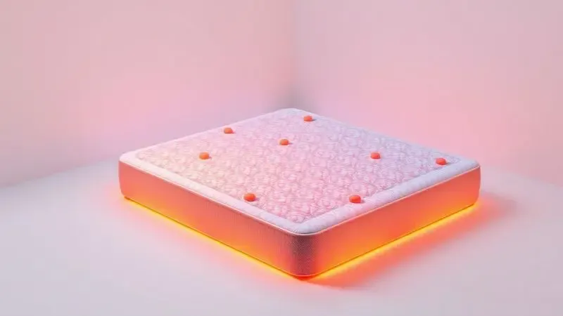 Gráfico 3D conceitual mostrando a distribuição de peso e pressão sobre uma superfície de colchão estilizada.