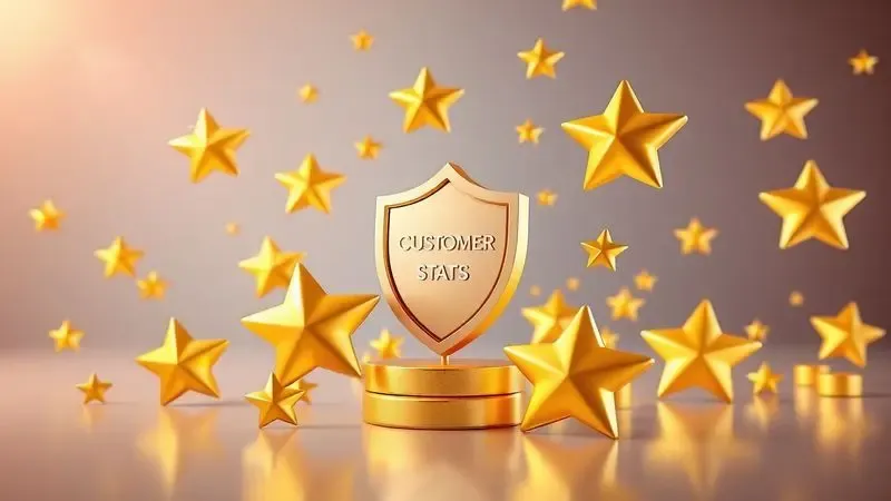 Símbolos conceituais de estrelas douradas e um escudo de proteção em um ambiente iluminado, representando confiança.