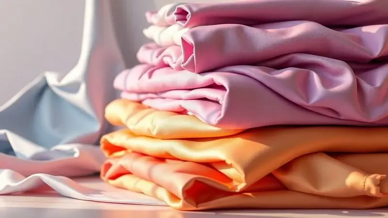 Detalhe conceitual em 3D de tecidos e roupas de cama coloridas com texturas ricas e iluminação de estúdio.