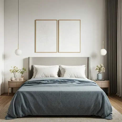 Quarto sereno e minimalista com colchão premium