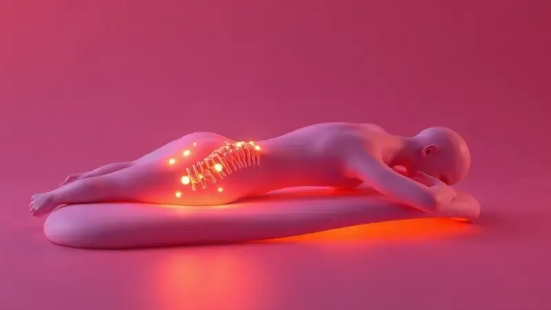 Visualização abstrata de alinhamento da coluna vertebral e suporte ergonômico em superfície de repouso confortável.