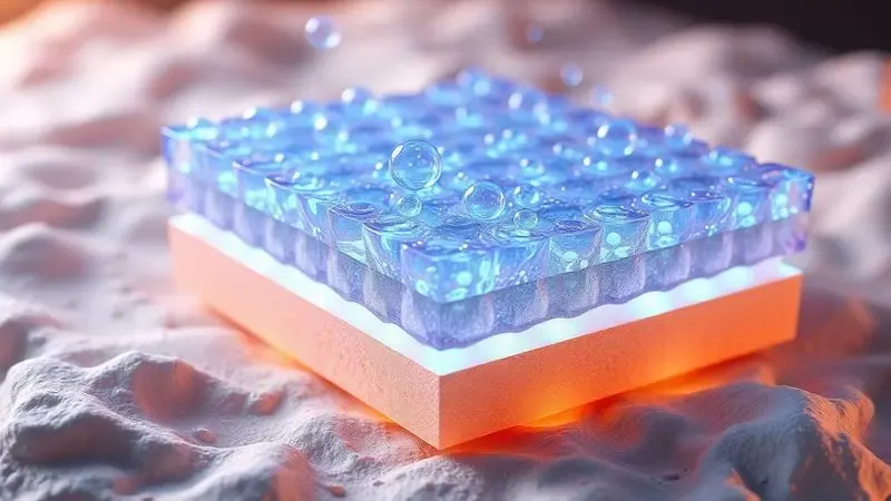 Visualização artística das camadas de espuma e bolhas de ar microscópicas que garantem a ventilação e o suporte do colchão.
