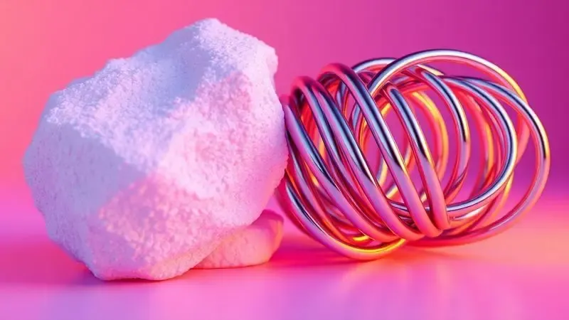 Ilustração 3D comparando de forma abstrata as texturas de espuma e molas metálicas para colchão.