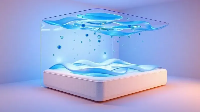 Representação 3D abstrata de células de ar e ondas de suporte em um sistema pneumático tecnológico.