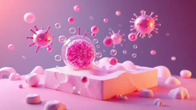 Comparação artística entre células de ar e camadas de espuma de alta densidade em um estilo 3D vibrante.