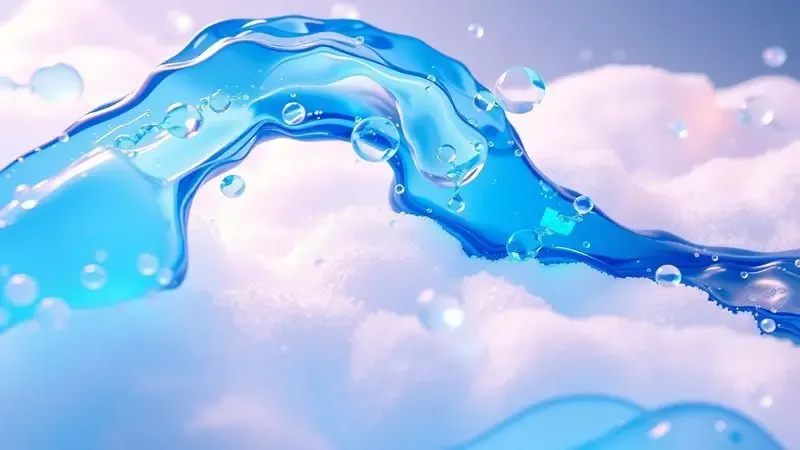 Ilustração conceitual de partículas de gel azul translúcido integradas à espuma branca para regulação de temperatura.