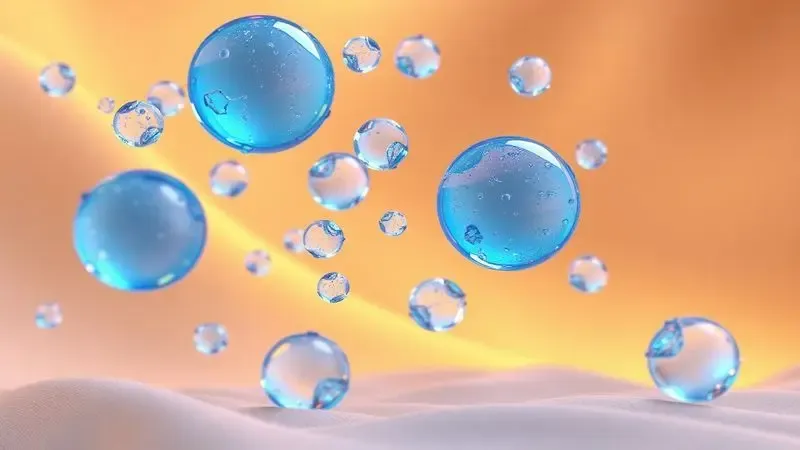 Representação conceitual 3D de tecnologia de gel refrescante para conforto térmico em colchões premium com luzes azuladas suaves.
