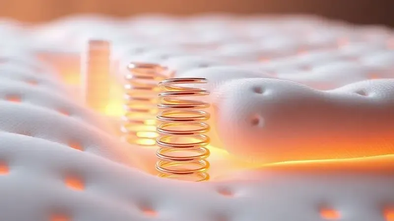 Detalhe conceitual 3D das molas ensacadas e camadas de espuma de alta tecnologia em um colchão.
