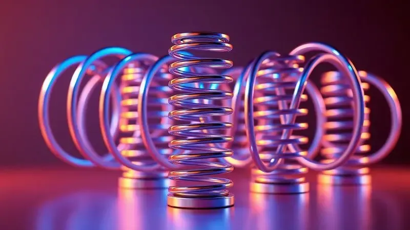 Estrutura de molas ensacadas e molejos para colchões em renderização 3D colorida e moderna.