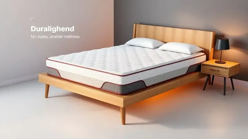 Renderização 3D de um colchão moderno e durável destacando a praticidade da tecnologia no turn.