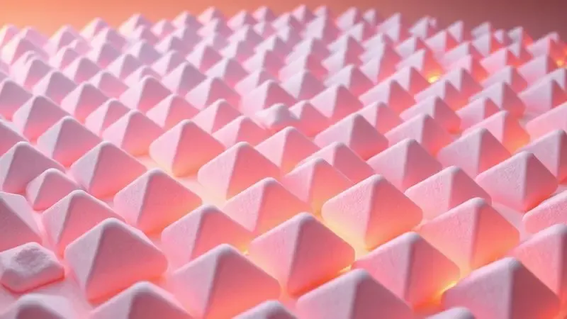 Representação 3D da tecnologia piramidal de um colchão distribuindo a pressão corporal de forma uniforme.