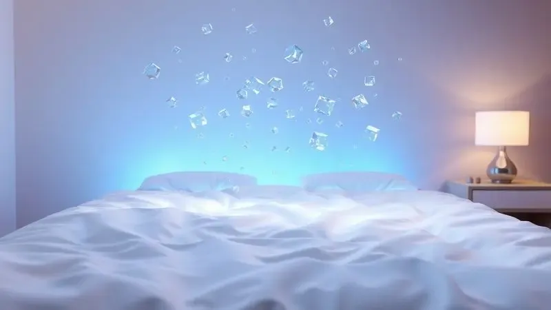 Ilustração 3D conceitual de tecnologia de resfriamento em colchões para controle de temperatura durante o sono.