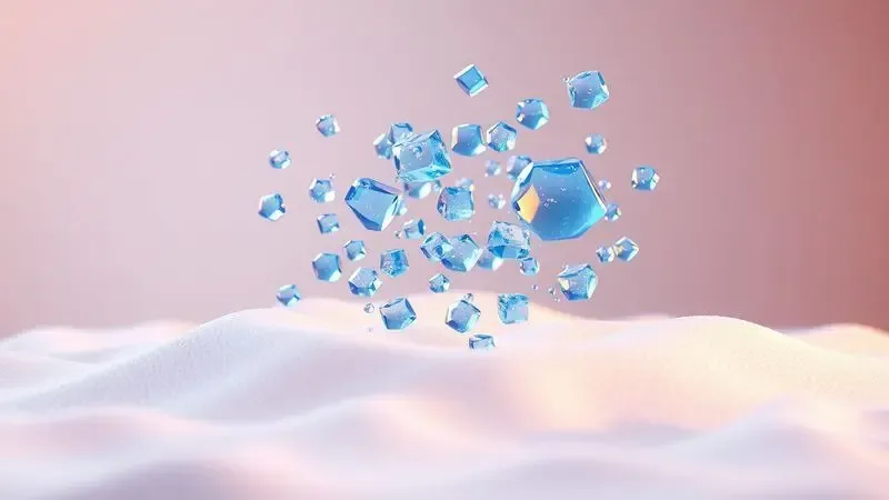 Ilustração 3D conceitual da tecnologia de gel refrescante para regulação térmica em colchões premium.