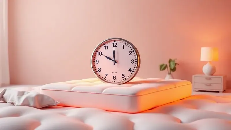 Elementos conceituais sugerindo o ciclo de vida e a durabilidade ideal de um colchão de casal de qualidade.