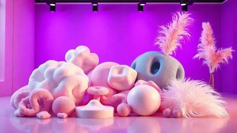 Diferentes texturas conceituais representando materiais de pillow top como viscoelástico e látex em renderização 3D.