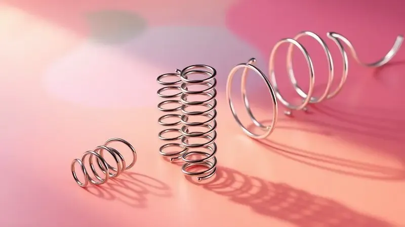 Ilustração conceitual 3D comparando diferentes tipos de molas de colchão em um cenário vibrante com sombras suaves.