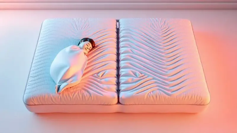 Representação 3D conceitual do isolamento de movimento em um colchão de casal, mostrando a estabilidade de um lado da cama.