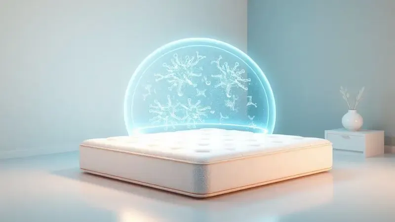 Ilustração 3D conceitual de proteção higiênica e pureza para colchões modernos.