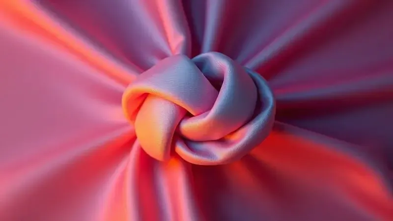 Ilustração 3D de um nó em tecido macio com iluminação quente e cores vibrantes.