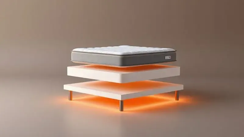 Representação visual de uma cama box separada com colchão e base independentes, simbolizando flexibilidade e ventilação.